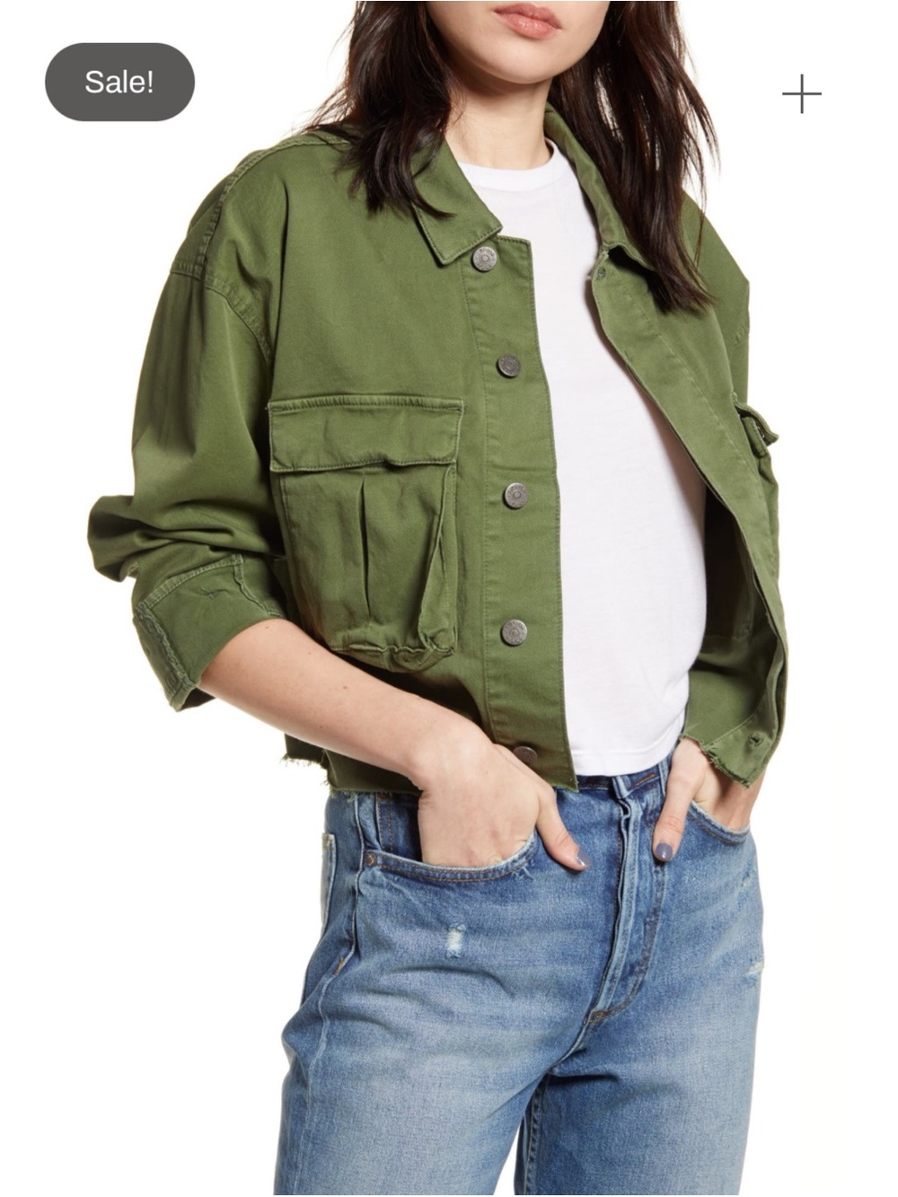 Free People Boyish The Camden Cropped Utility Jacket in Army Green Wash M $238